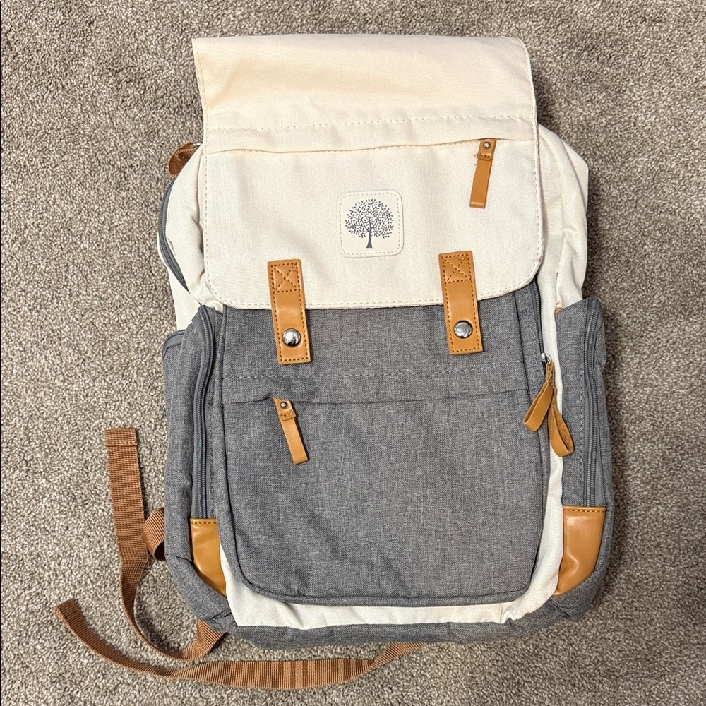 Tree Logo Two-Tone Gray & Cream Baby Diaper Backpack